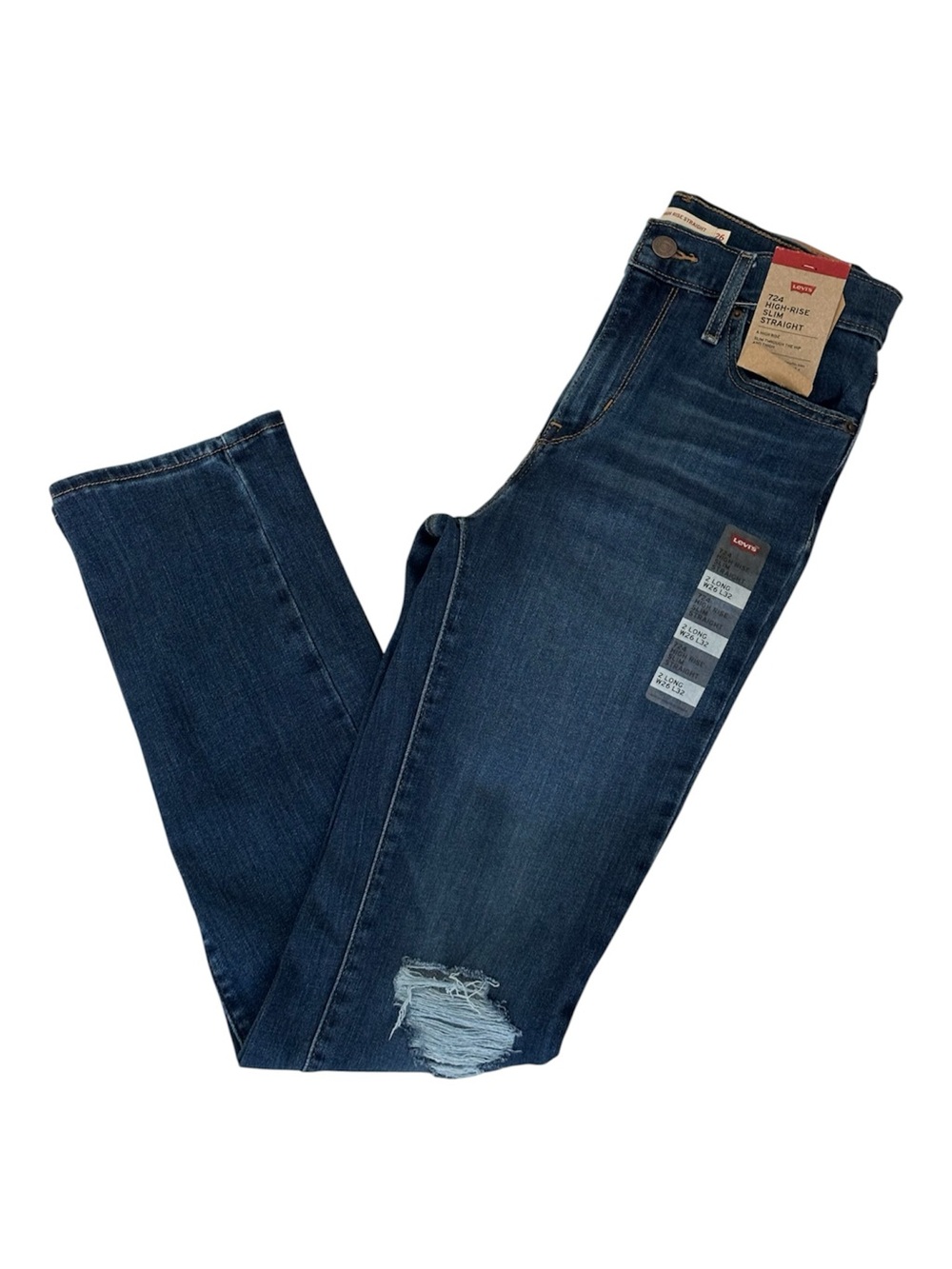 LEVI’S 724 High Rise Straight Distressed Jeans Size 2 Long, 26/32 *NEW*